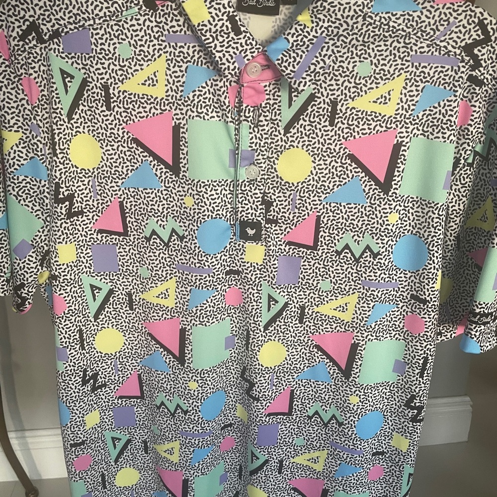 Bad Birdie medium golf polo. Fun pattern